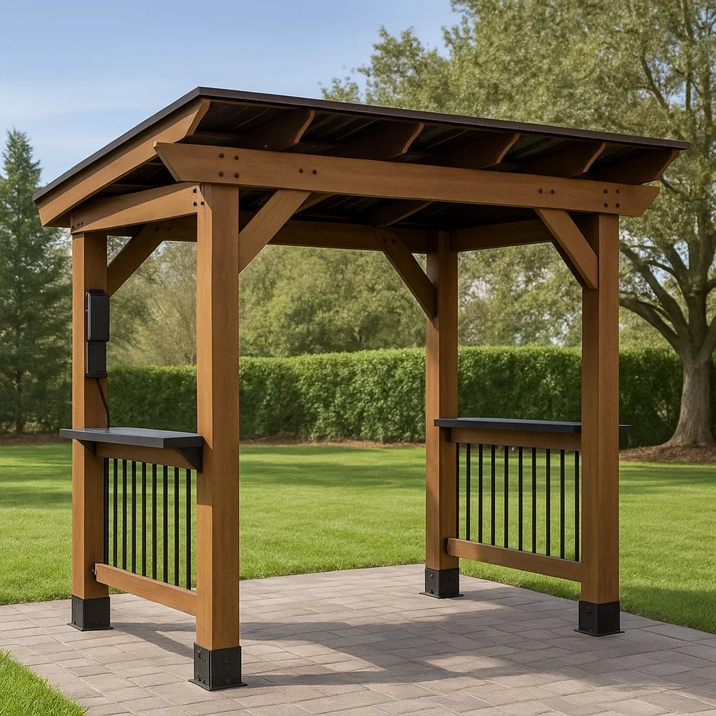 Tonnelle de jardin 238 x 163 x 224 cm marron/noir bois de cèdre et acier(Marron/Noir)