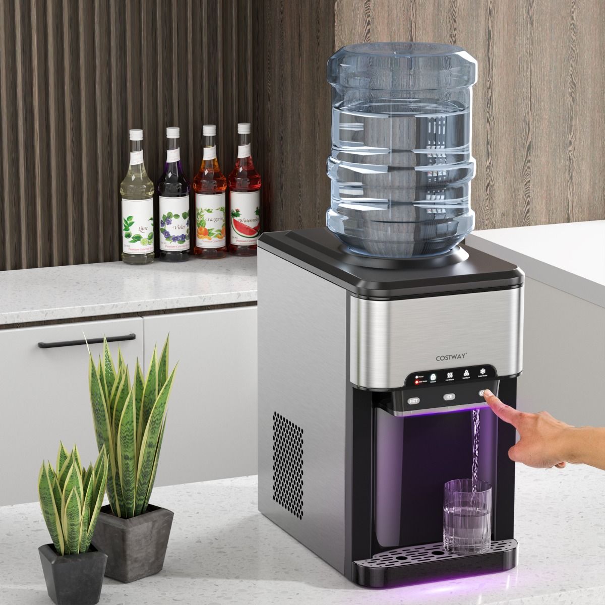 Machine à Glaçons 3 en 1 avec Distributeur d'Eau Froide/Chaude 20 kg en 24h Cube de Glace 6-13 min pour Maison Bureau Bar(Default Title)