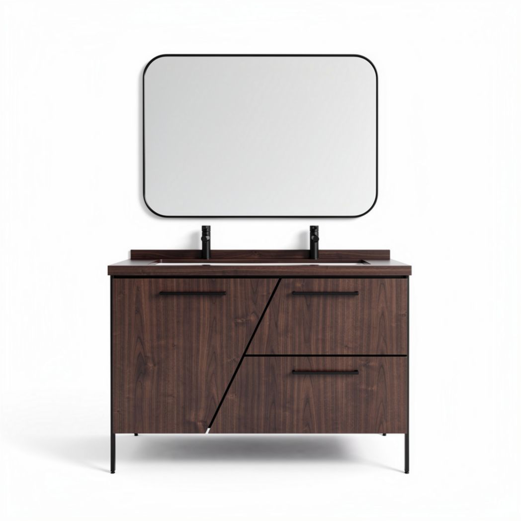 Meuble de salle de bains en bois noir avec miroir 90 x 45 x 75cm