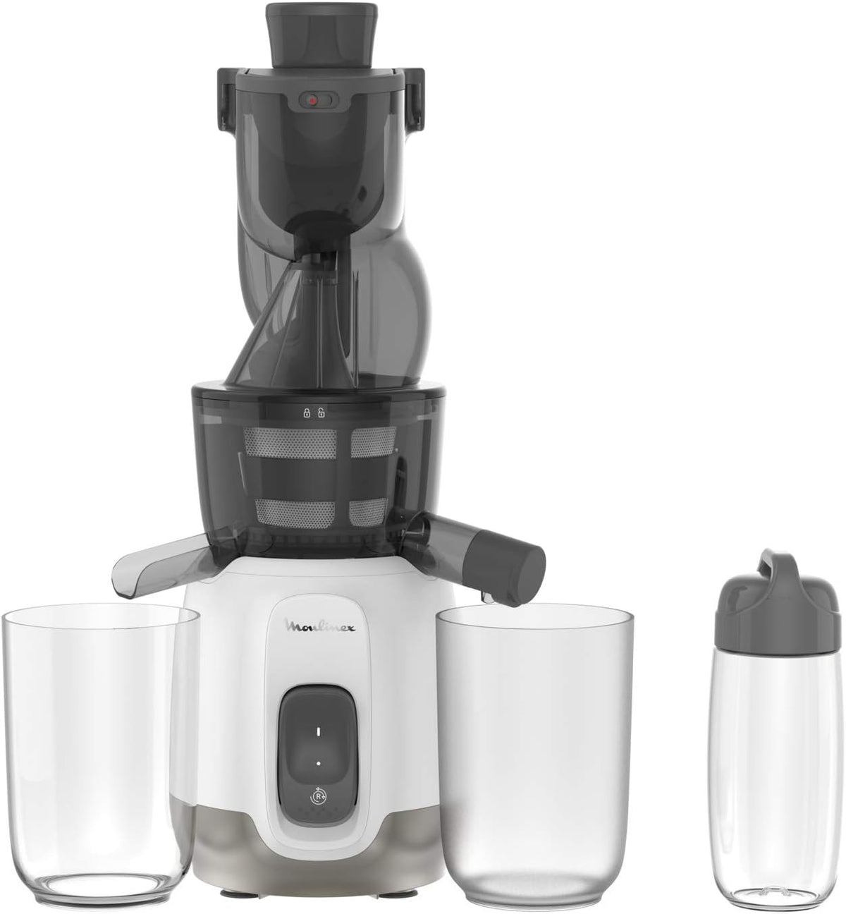 Moulinex Juice  Clean ZU420E10 Fruit and Vegetable Juice Extractor, Vitamin Juice, Press, 150 W, 42 to 83 RPM, Fresh Fruit Juice, Jam, Grout, Sorbet, Automatic Cleaning(Blanc/Gris/200W - 1 vitesse)
