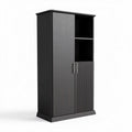 Armoire en bois noir avec étagères ouvertes et rangement fermé 80 x 40 x 180cm