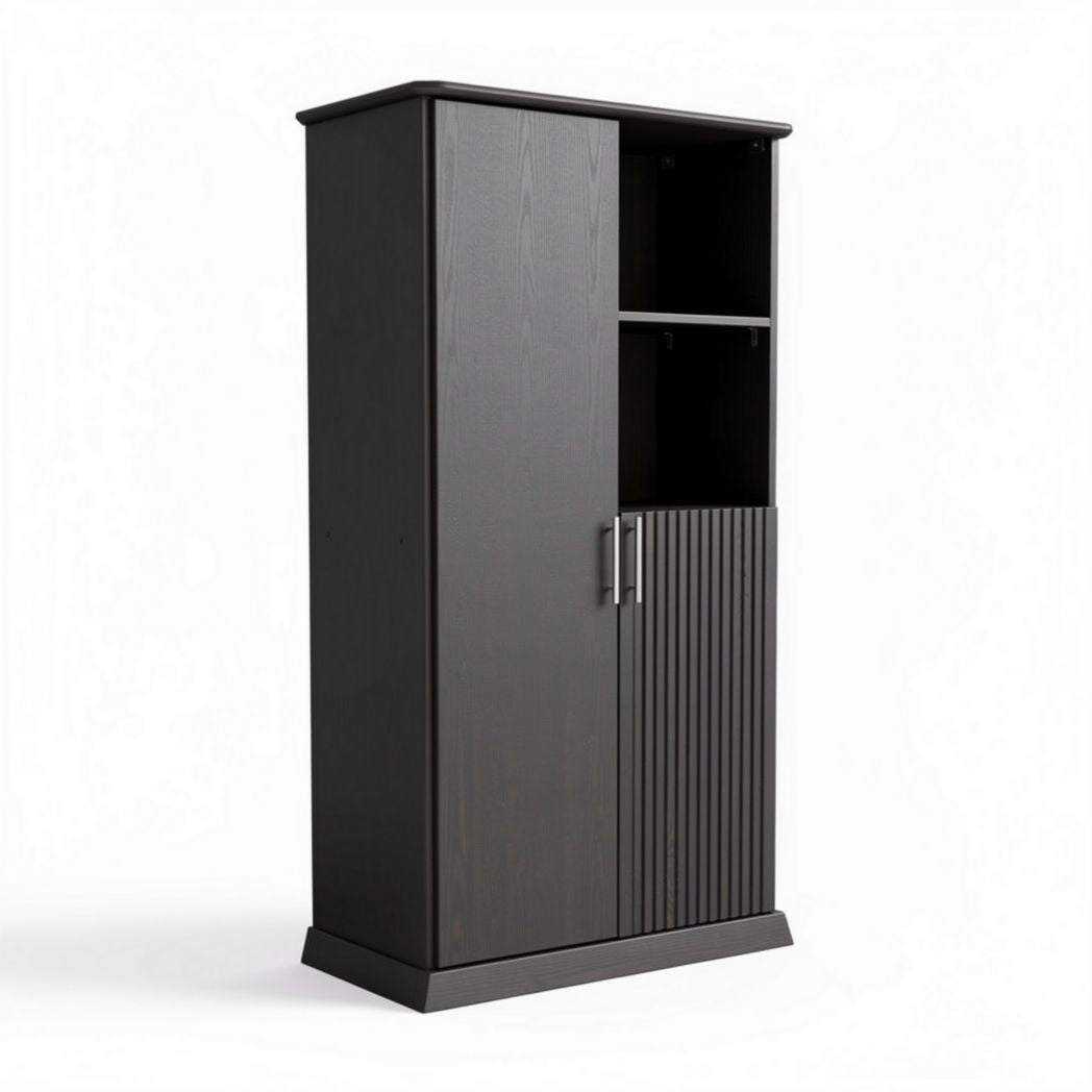 Armoire en bois noir avec étagères ouvertes et rangement fermé 80 x 40 x 180cm