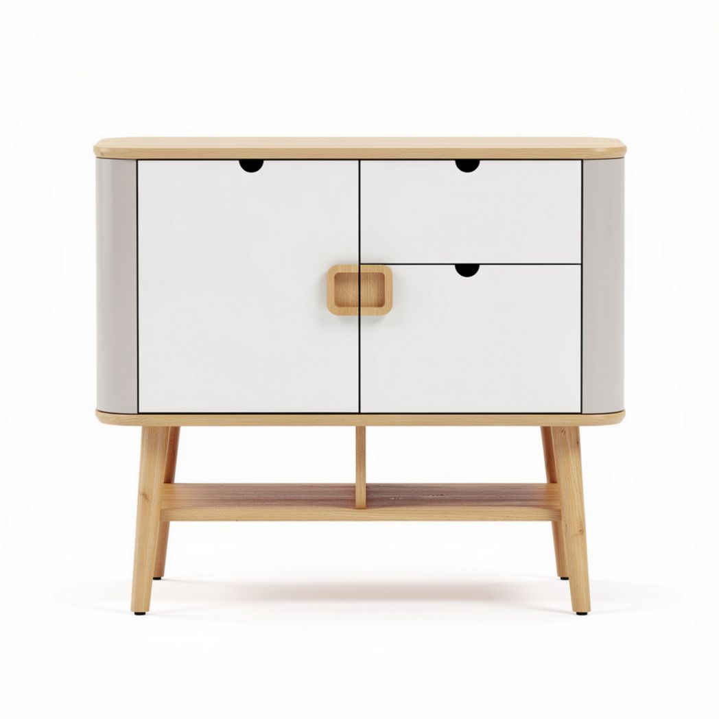 Meuble de rangement en bois avec 3 tiroirs et surface blanche 80 x 40 x 75cm