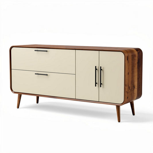 Buffet en bois avec portes et tiroirs beige 150 x 45 x 75cm