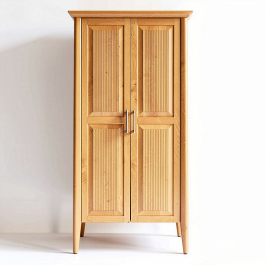 Armoire en bois naturel de dimensions 80 x 40 x 180 cm avec portes rayées