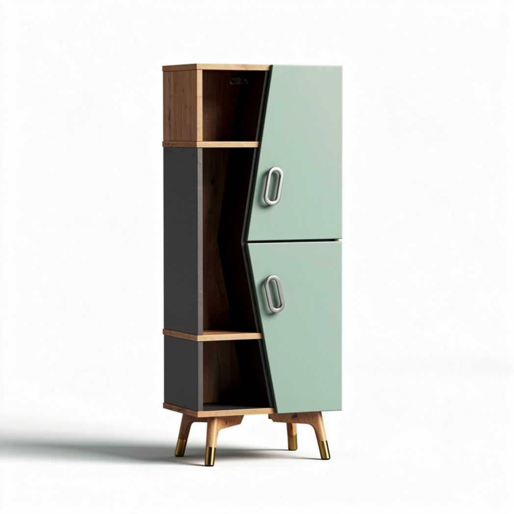 Armoire moderne en bois avec finitions vertes et pieds en bois 80 x 45 x 120cm