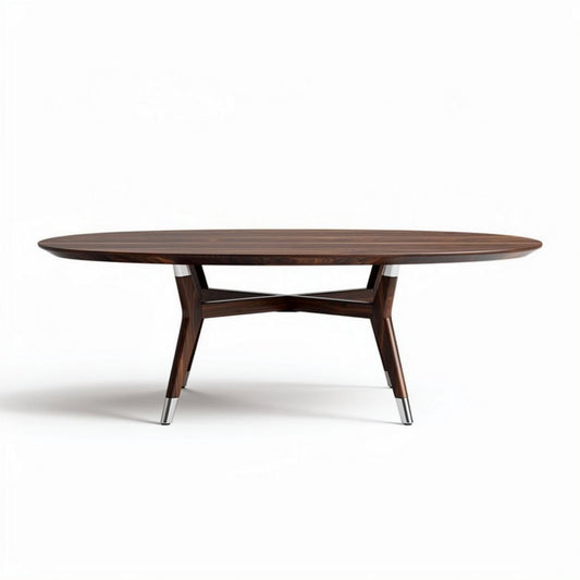Table ronde en bois foncé avec pieds en métal 200 x 100 x 75cm