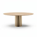 Table ronde en bois de chêne de 150 x 150 x 75 cm avec base en métal doré