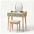 Coiffeuse en bois avec miroir ovale et trois tiroirs, 80 x 40 x 75 cm