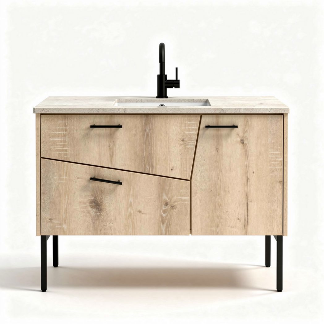 Meuble de salle de bain avec évier en céramique dimensions 100 x 50 x 85cm couleur beige