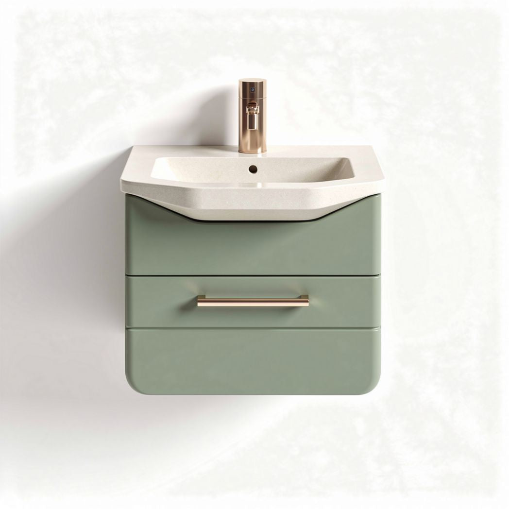 Meuble de salle de bain suspendu vert avec lavabo en résine 60 x 45 x 20cm
