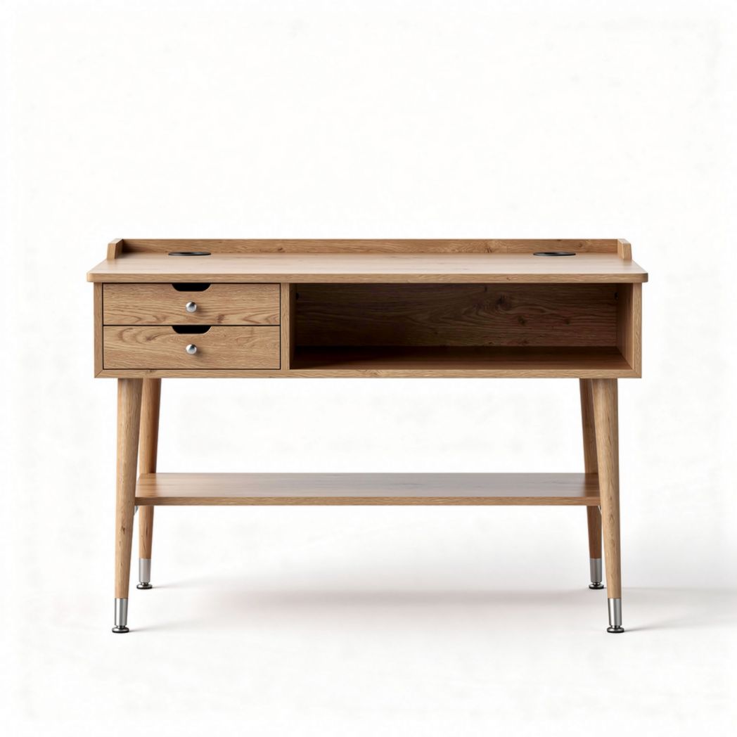 Bureau en bois de chêne naturel avec tiroirs et dimensions 120 x 60 x 75cm
