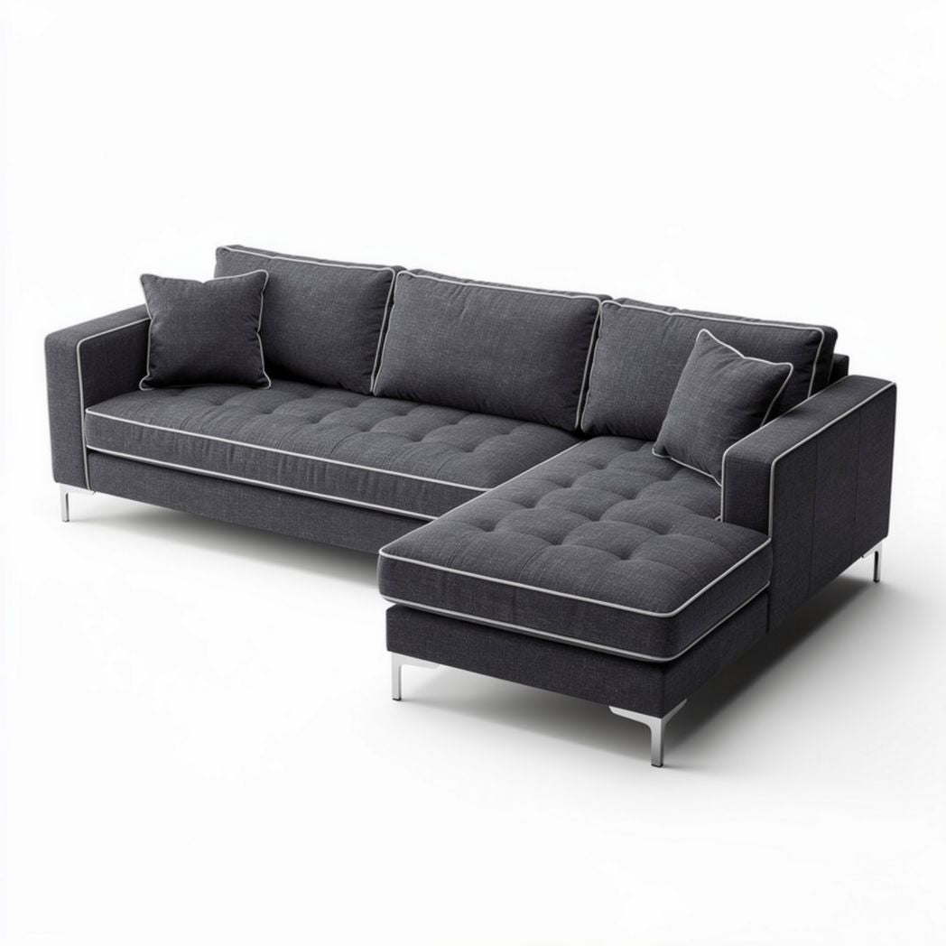 Canapé d'angle en tissu gris foncé avec coussins décoratifs 220 x 90 x 85cm