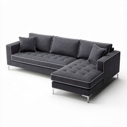 Canapé d'angle en tissu gris foncé avec coussins décoratifs 220 x 90 x 85cm
