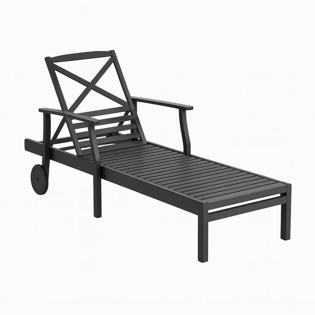 Chaise longue de jardin en aluminium noir avec roues(Noir)