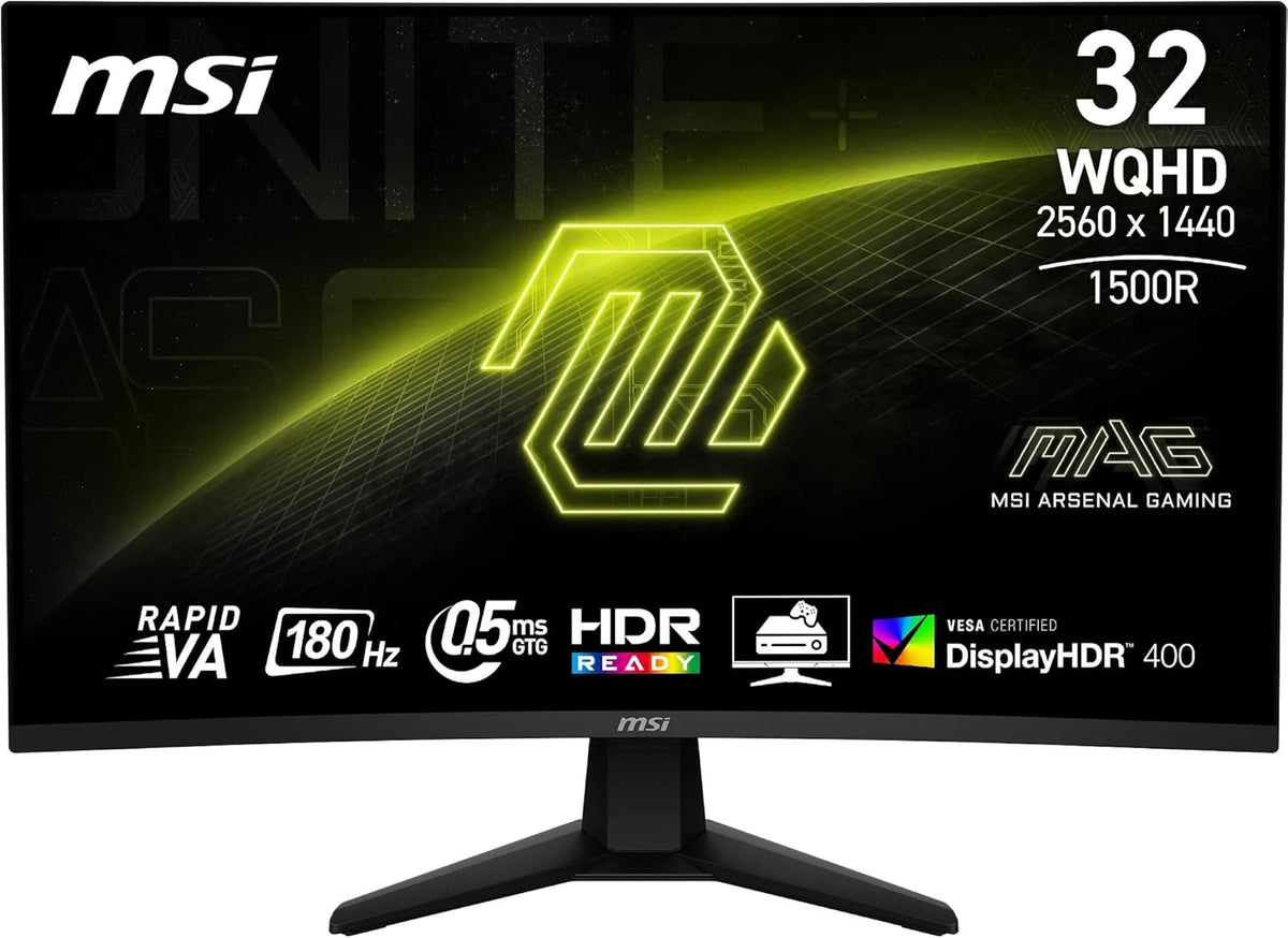 MSI MAG 32CQ6F Écran Gaming incurvé FHD de 32 - Dalle Rapid VA 2560 x 1440 1500R, 180 Hz / 0,5ms, DisplayHDR 400, AMD FreeSync, AI Vision, Compatible VESA, inclinable - HDMI 2.0b, DP 1.4a(Noir)
