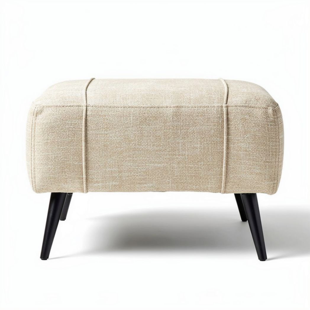 Pouf en tissu beige de 60 x 50 x 40 cm avec pieds noirs