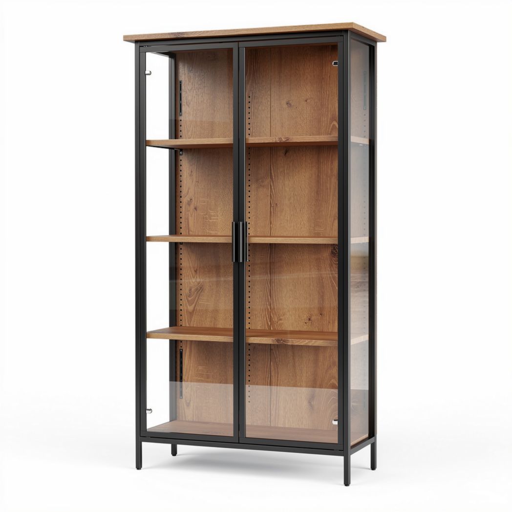 Vitrine en métal noir et bois de chêne de 80 x 40 x 170 cm