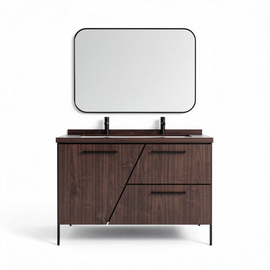 Meuble de salle de bains en bois noir avec miroir 90 x 45 x 75cm